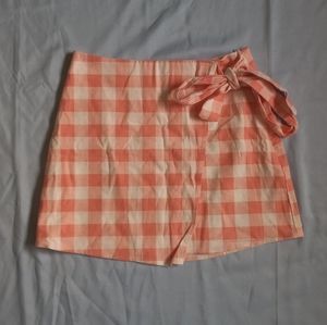Forever 21 pink and white plaid tie-front wrap skirt